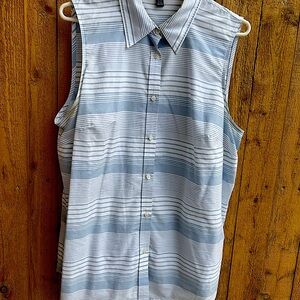 Chaps Blue and White Striped Button Down Sleeveless Shirt